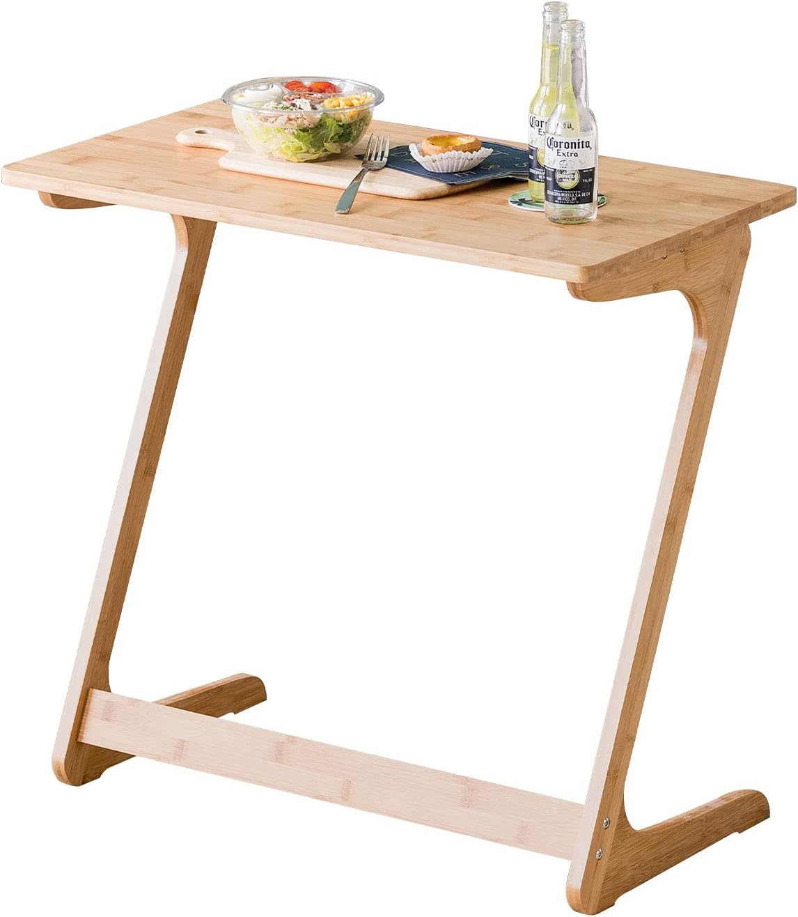 リビング ソファ サイドテーブル ノートパソコンテーブル 竹製 ベッドサイドテーブル Z字型が使い勝手の良い おしゃれ ナチュラル ブラウン 原木 (60*40cm, ナチュラル)