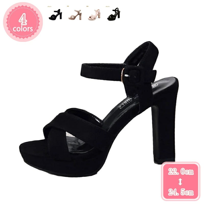 777円OFFクーポン レディース シューズ サンダル オープントゥ 靴 クロス 大人 上品 大きいサイズ ストラップサンダル 太ヒール チャンキーヒール 選べるヒール高さ 10cm/8cm おしゃれ