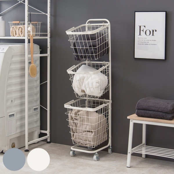ランドリーワゴン 3段 スリム 幅35cm スクエアバスケット ランドリーラック バスケット付 角型 ランドリーバスケット 洗濯 ランドリー ワゴン 30cm 40cm 脱衣かご 洗濯収納 5,096円