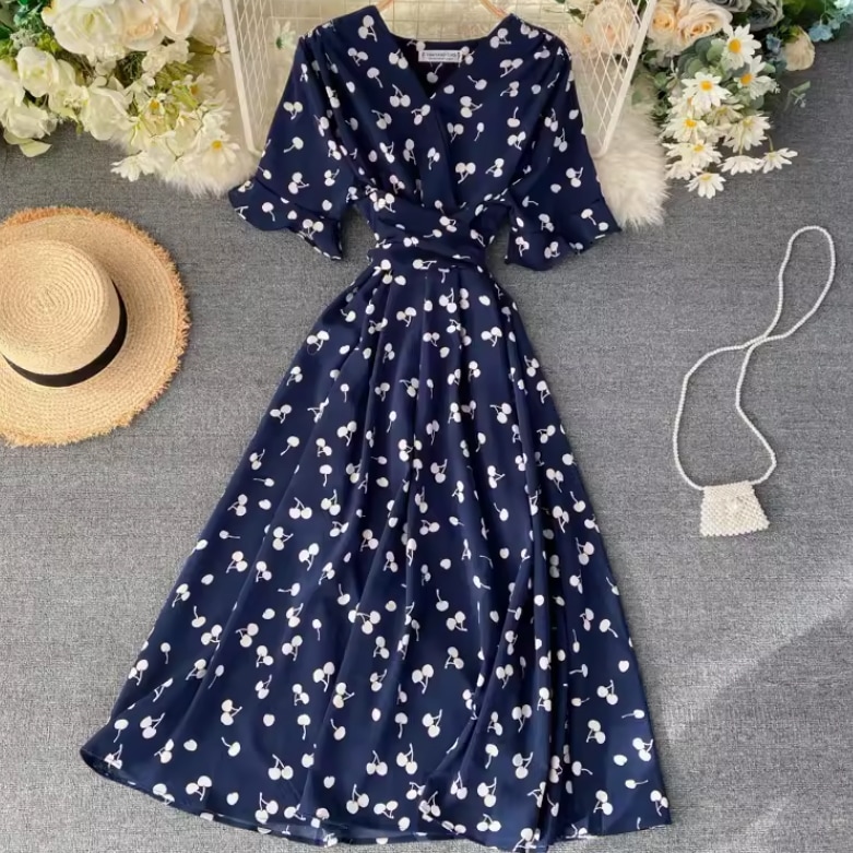 レディース スカート ワンピース ドレス フレア フレアスカート ロングスカート ロング 半袖 Vネック 襟なし ノーカラー スリム 細身 Aライン ウエストマーク ハイウエスト 伸縮性 薄手 5,206円