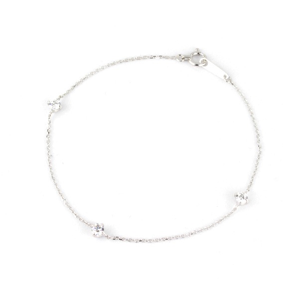 リボン済＆紙袋 ブレスレット 正規品 レディース 3石モチーフ ジュエリー アクセサリー ギフト プレゼント シンプル キュービックジルコニア K10ホワイトゴールド 祝い