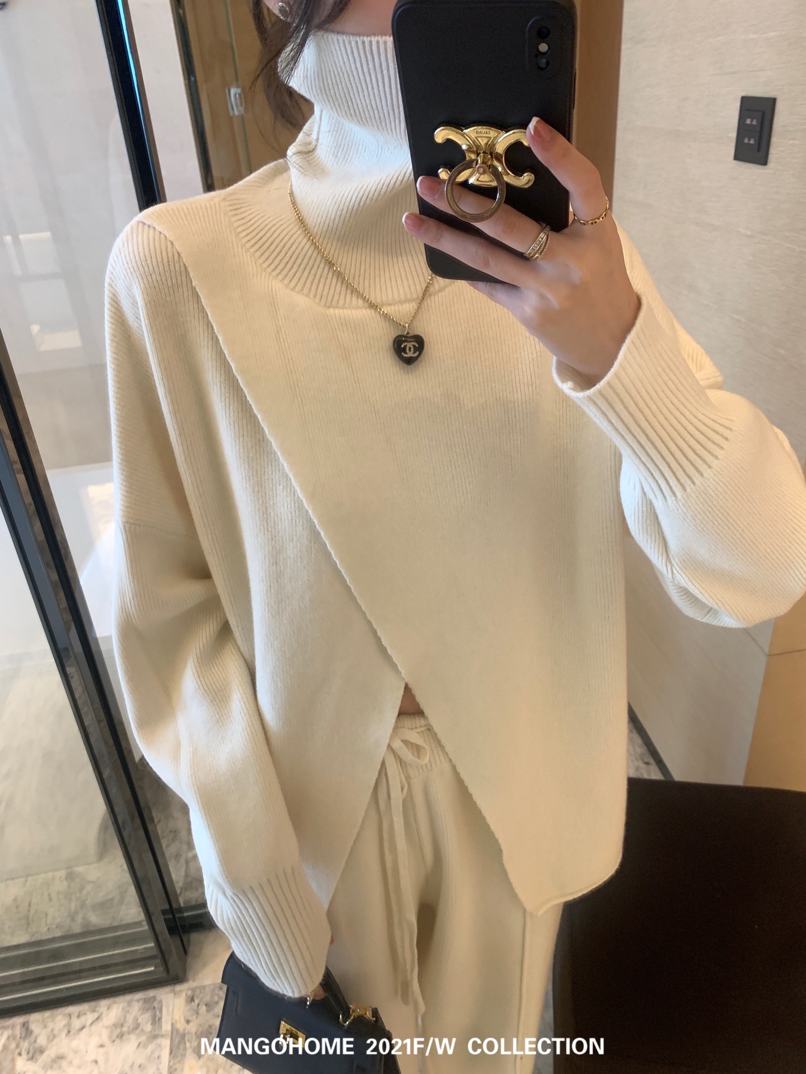 【セットアップ】カシミアハイネックニット＋ニットパンツ ニットアップ ツーピース 上下アップ ニット