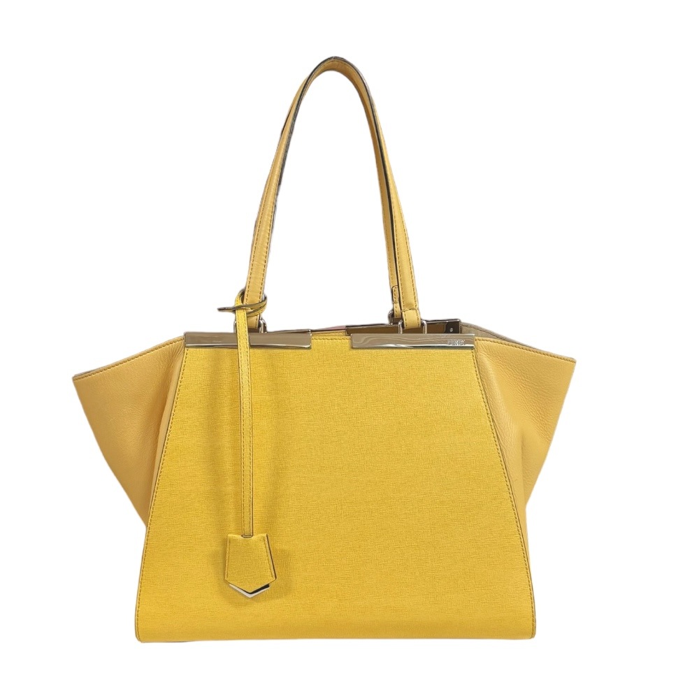 フェンディ トロワジュール トートバッグ レザー 8BH275 イエロー FENDI 中古 美品