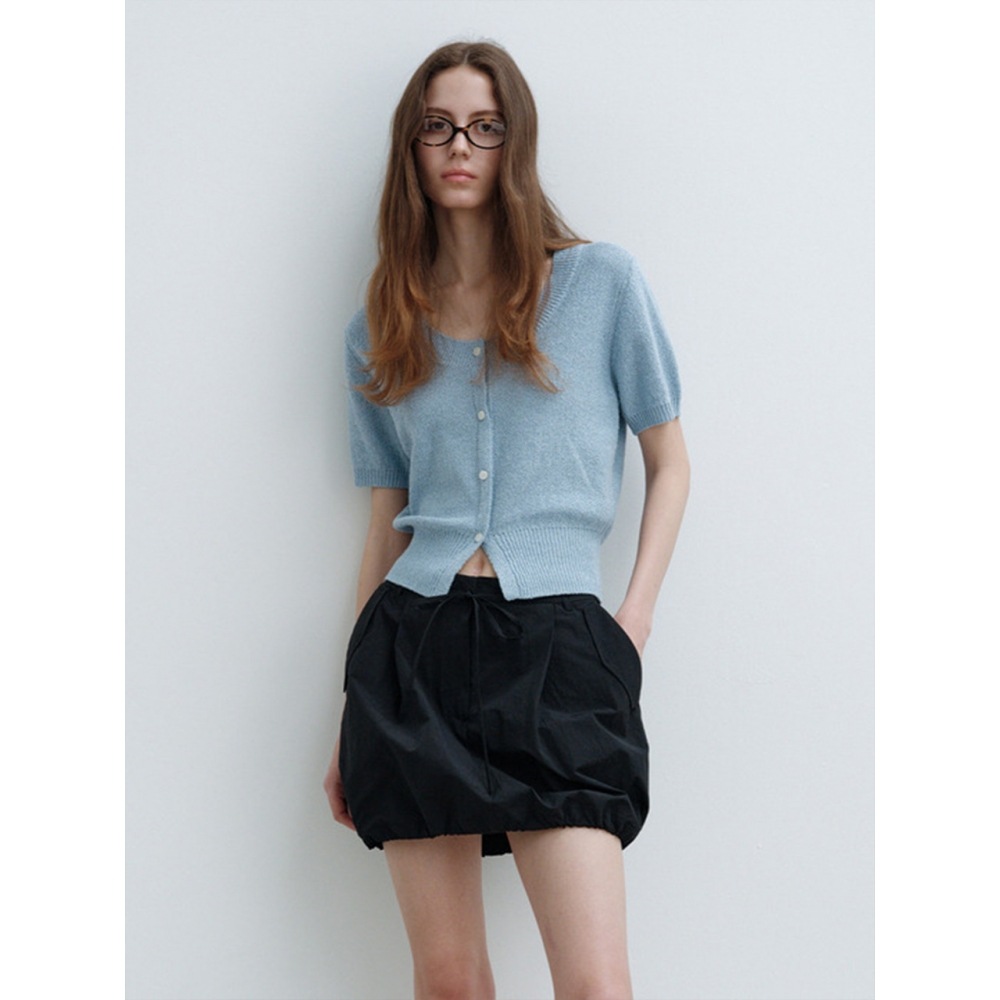 a.t.コーナースクープネックショートスリーブニットカーディガンライトブルー (AESW4B406B1)