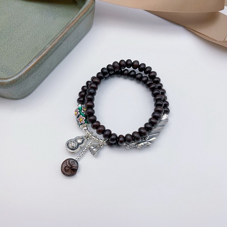 原创设计999 3D纯银+999 3D颜色配件+ 990足银古法珠+紫金钵盂金碗菩提手链复古手镯