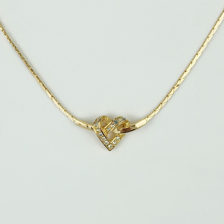 超美品 Christian Dior クリスチャン ディオール ネックレス ハート モチーフ ネックレス - ゴールド メタル ラインストーン レディース【本物保証】