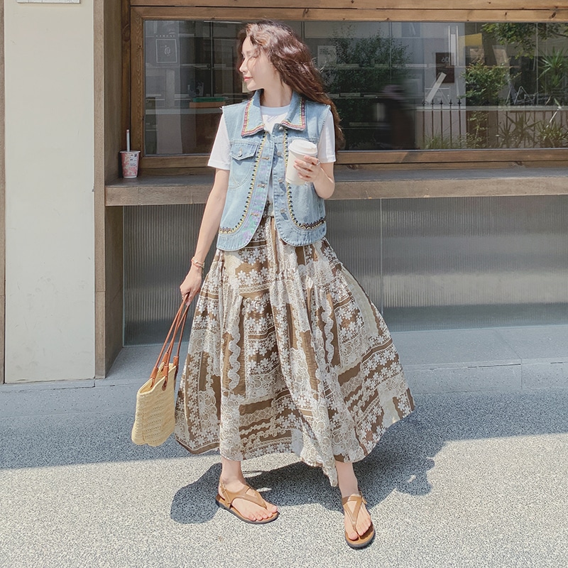セットアップ 3点セット レディース 春服 夏 Tシャツ+ベスト+ロングスカート おしゃれ 韓国ファッション きれいめ