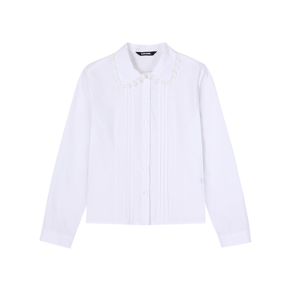ピンタックレース長袖ブラウス_ ホワイト
