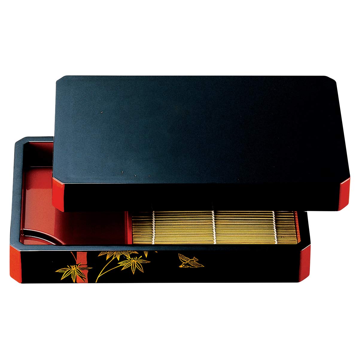 福井クラフト(Fukui Craft) そば皿 黒 31.3x19.8x4.9cm そば うどん 用 DX隅切天ざる 黒竹スズメ+蓋+竹ス 5-668-21+22+23