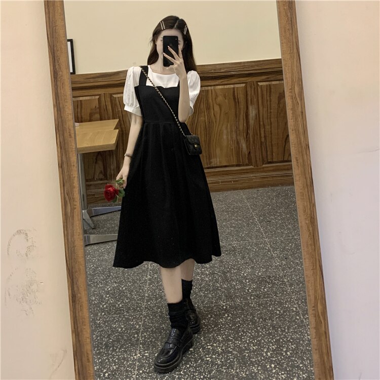 2色 ワンピース 半袖 春夏 きれいめ ロング aライン 2ピース シャツ付き Tシャツワンピ aライン Aライン フレア ロング ロング丈 マキシ マキシ丈 7分丈 ミディアム丈 ミドル丈 ぽわん袖