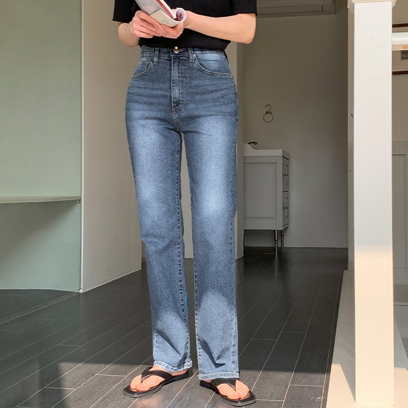 [tje0505]韓国ファッション ストレート デニム パンツ