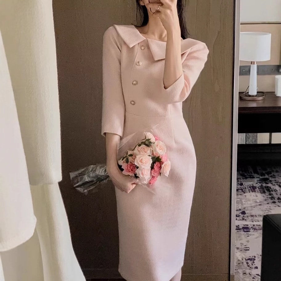 七分袖ロングワンピース 春夏新作 スリムフィット レディースエレガントロングドレス ワンンピース