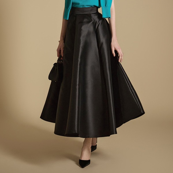 SK9107 サテン ハイウエスト フレア スカート