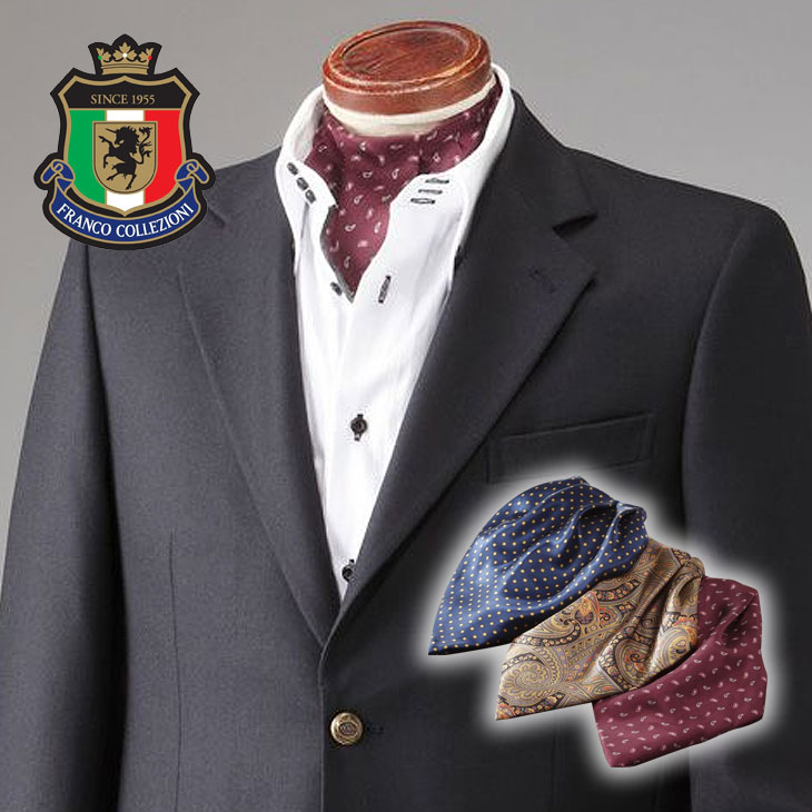 フランココレツィオーニ ワンタッチ アスコットタイ 3枚組 エスニック柄 ペイズリー柄ワインレッド ネイビー小柄