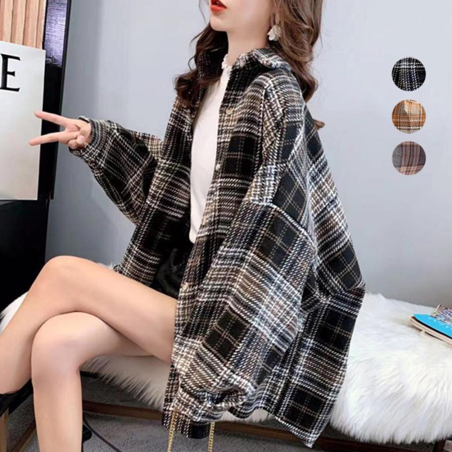 チェック柄シャツ 起毛シャツブラウス韓国シャツ ニュージャケット レディース