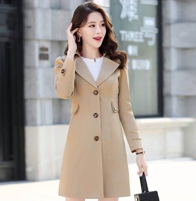 トレンチコート レディース 春 秋 アウター 黒 白 大きいサイズ XL 2XL 3XL 4XL オフィス 通勤 スプリング ミディ 丈 襟付き フロントボタン 上品 きれいめ かわいい シンプル カ