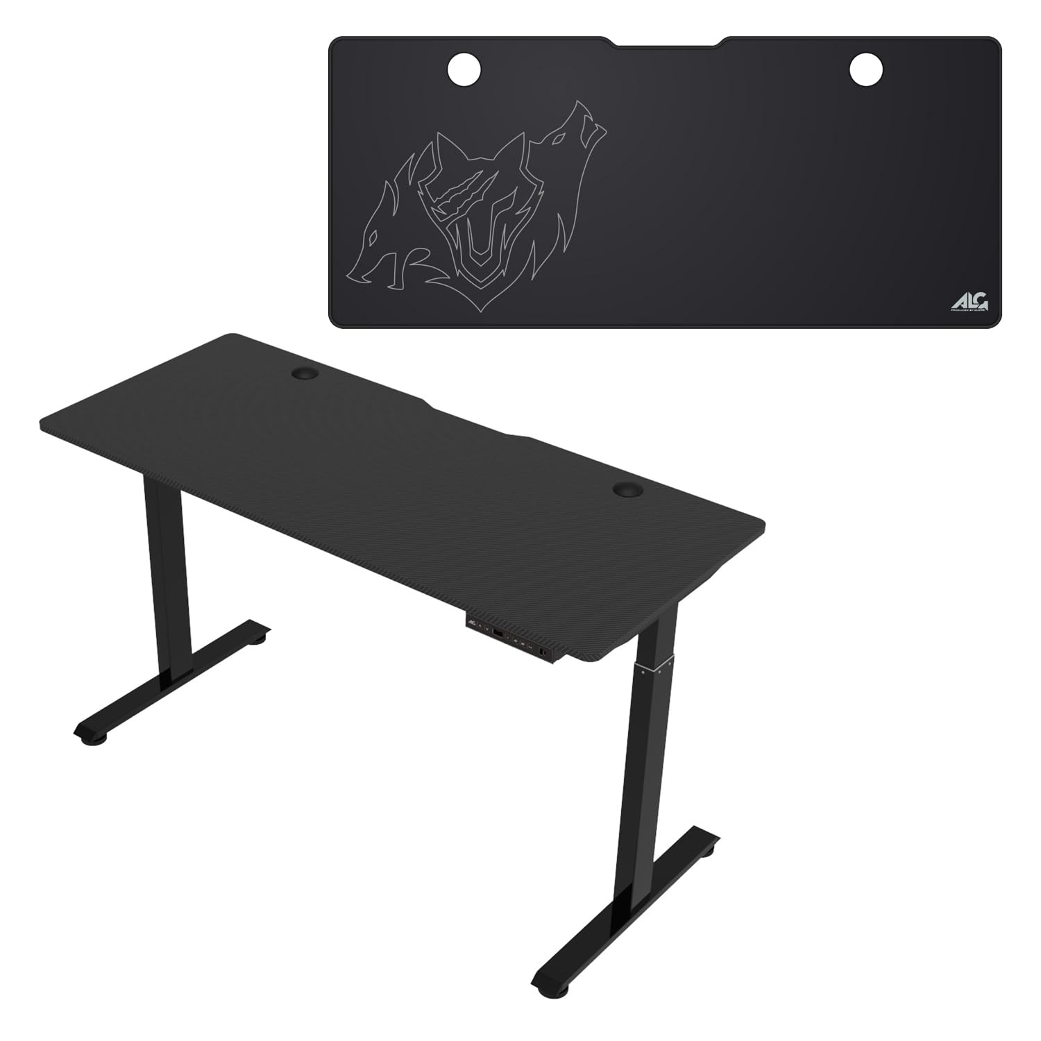 アローン電動昇降式エレクトリックゲーミングデスクマットセット BK ロゴ入り 140×60×120cm ほつれ防止のステッチ加工 裏面滑り止め加工 e-sports ゲーミングルー 99040