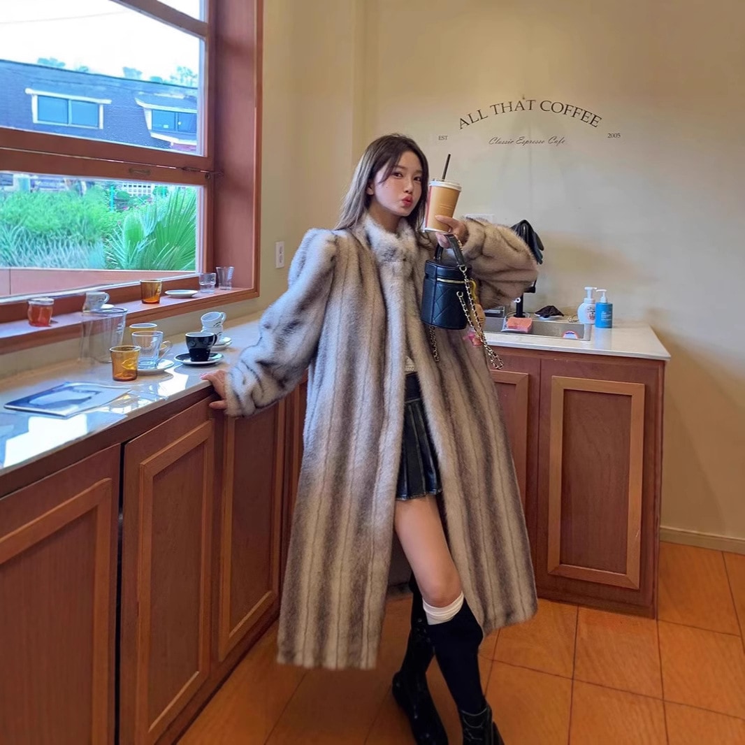 ファーコート レディース 毛皮コート ロッグコート 高級感 ミンク風 