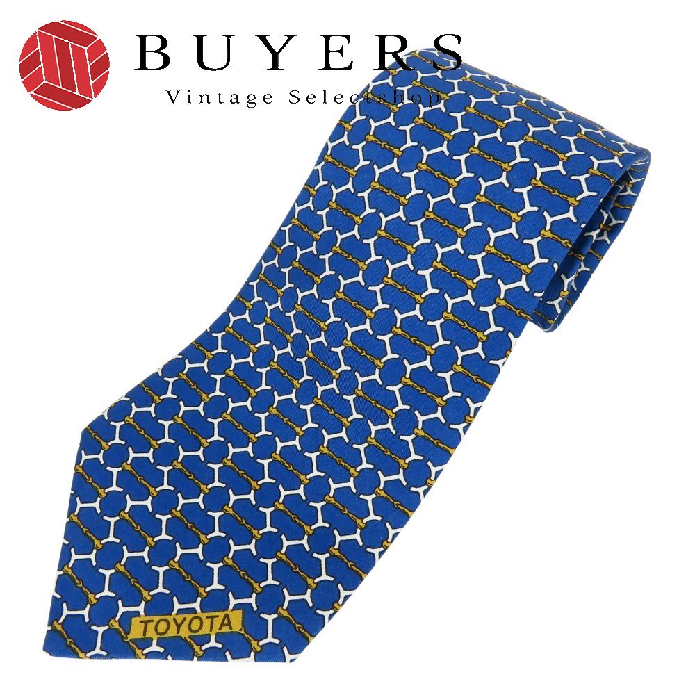 中古 ネクタイ シルク ブルー ホワイト トヨタ限定 総柄 スーツ メンズ 男性