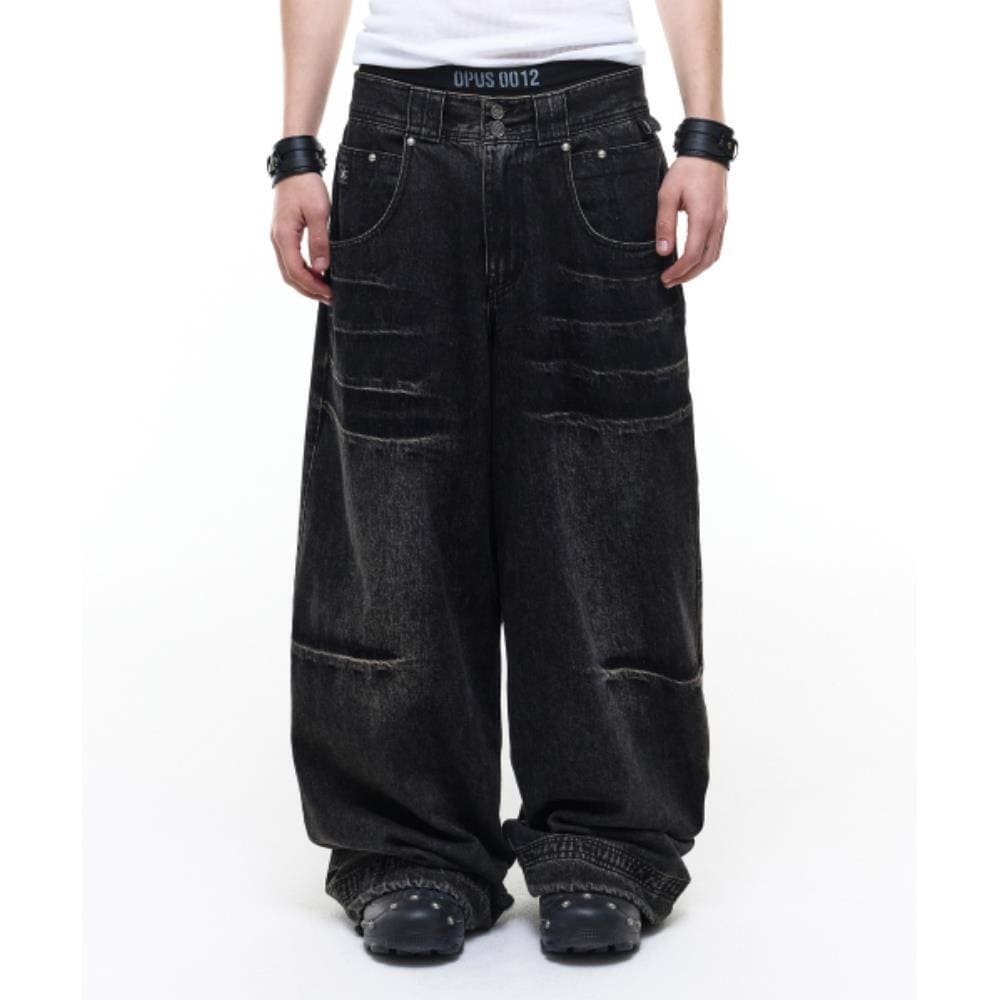 OPUS0012 Op 09 CLAWED MELTED DENIM PANTS BLACK OP4A2D600