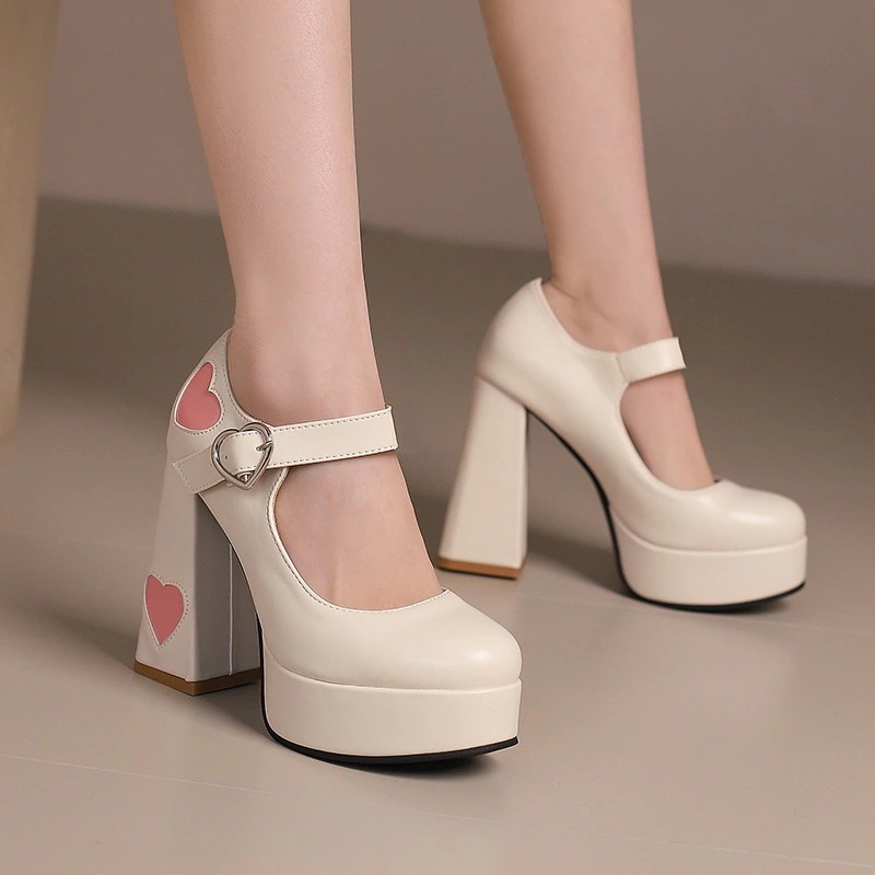 【急速発送】英倫春秋靴浅口絆帯厚底太ハイヒールサイズ靴