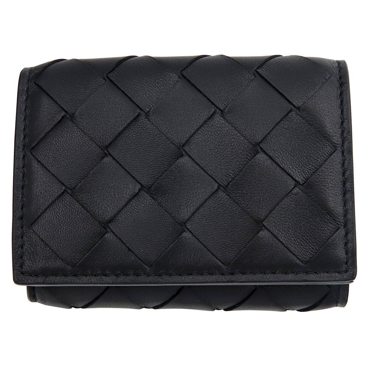 BOTTEGA VENETA 609285-VCPP2-8803 INTRECCIATO ボッテガヴェネタ イントレチャート 三折財布スナップ式小銭入付 ブラック/シルバー