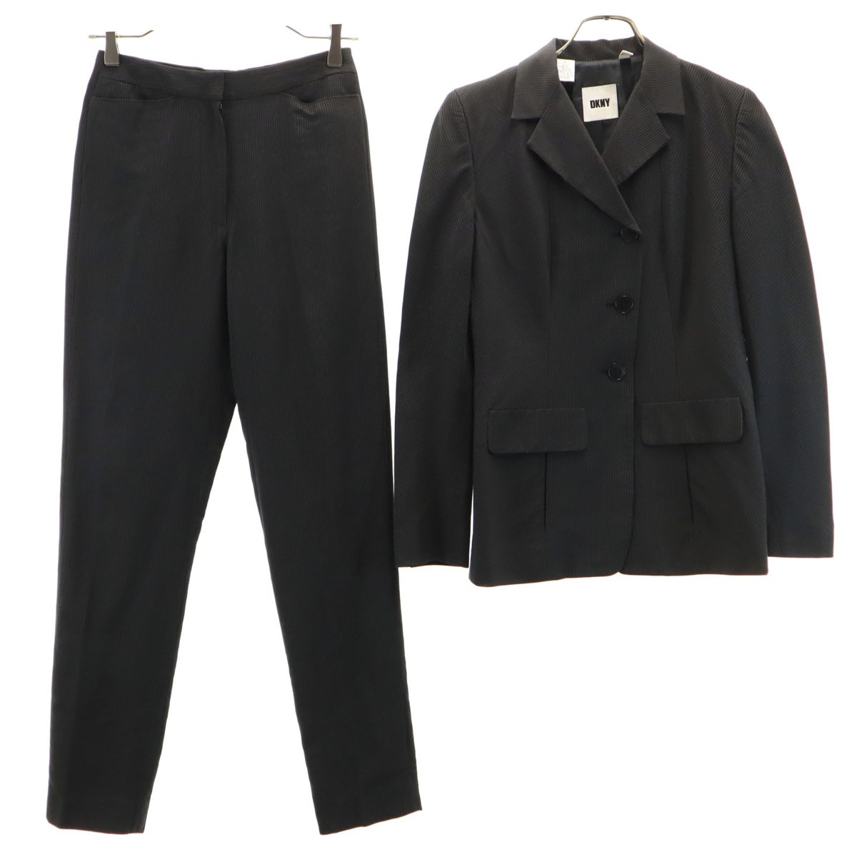 ストライプ柄 パンツスーツ 上下セットアップ 2 チャコール レディース 古着