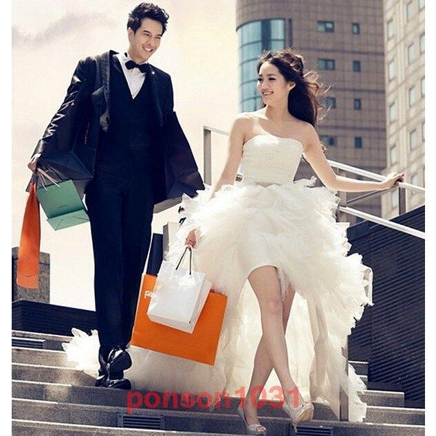 人気品2枚！不規則トレーンウエディングドレスチューブトップロングドレスエンパイアラインビスチェタイプ【結婚式】【二次会】【パーティー】