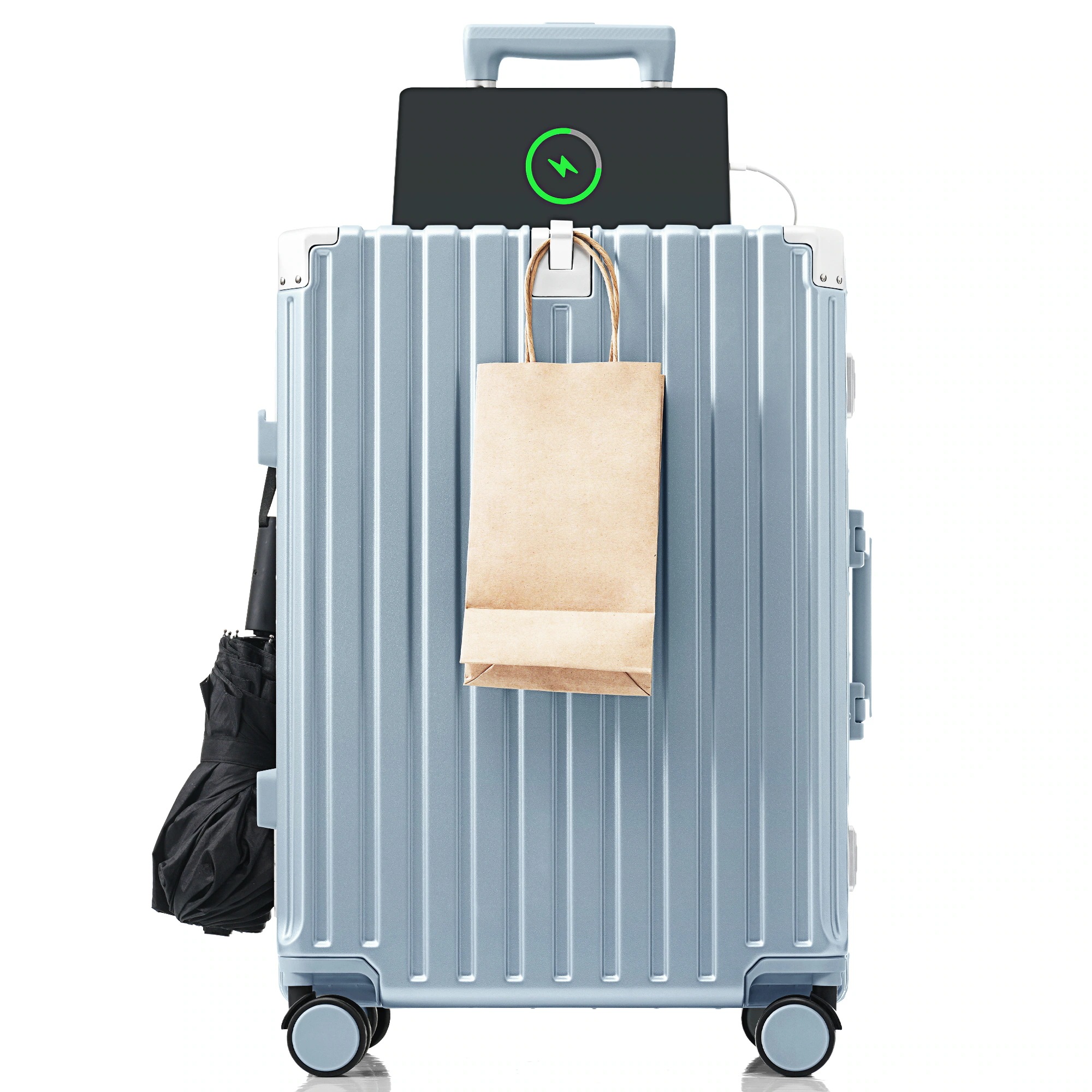 【国内発送&送·料·無·料】スーツケースUSBポート付きおしゃれキャリーバッグカップホルダーフック式底足キャリーケースドリンクホルダーアルミ軽量Mサイズフレームタイプ