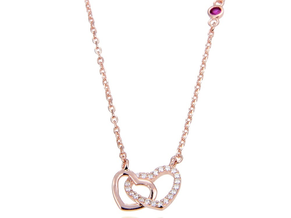 ネックレス レディース 925 ペンダント 一粒 cz シンプル 金属アレルギー対応 ジュエリー アクセサリー ダブルハート ピンクゴールド SILVER925 プレゼント ギフト カジュアル