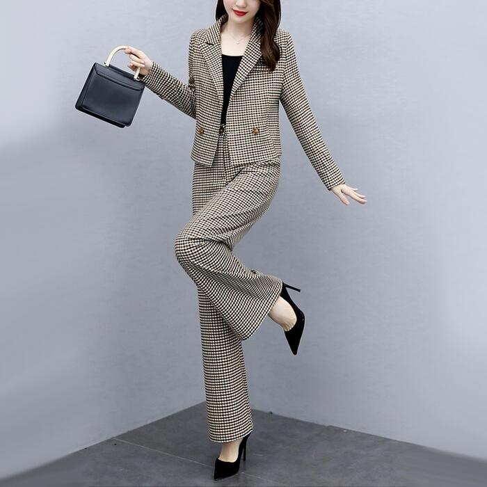 入学式 ママスーツ レディース おしゃれ 卒業式 母 卒園式 入園式 ジャケット テーラード セットアップ セレモニー スーツ 七五三 お宮参り 母親 ママ チェック パンツ 長袖 ショート丈 ブラウ