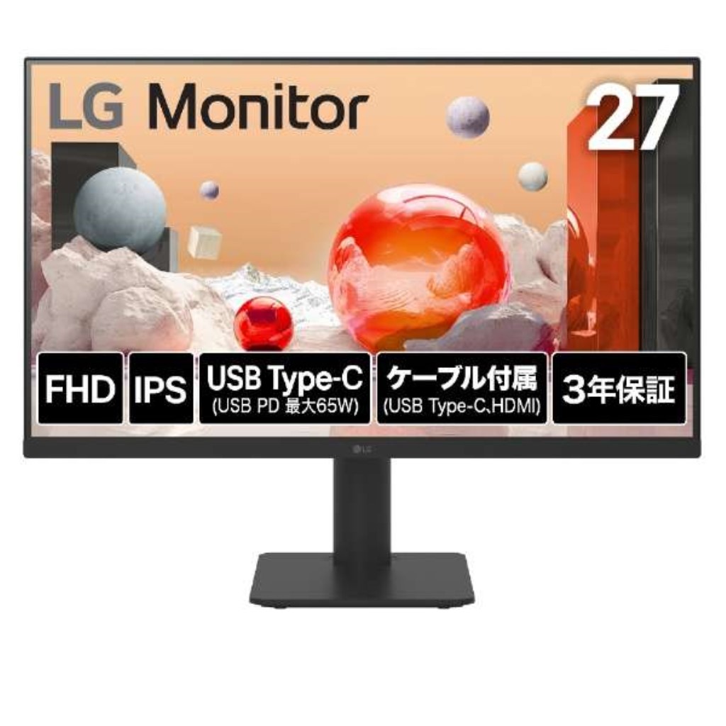 LG Electronics Japan [27MS570B-B] 27インチ 液晶ディスプレイ(1920x1080/IPS/アンチグレア/HDMIx2/TypeC(PD65W)/スピーカー/チルト/