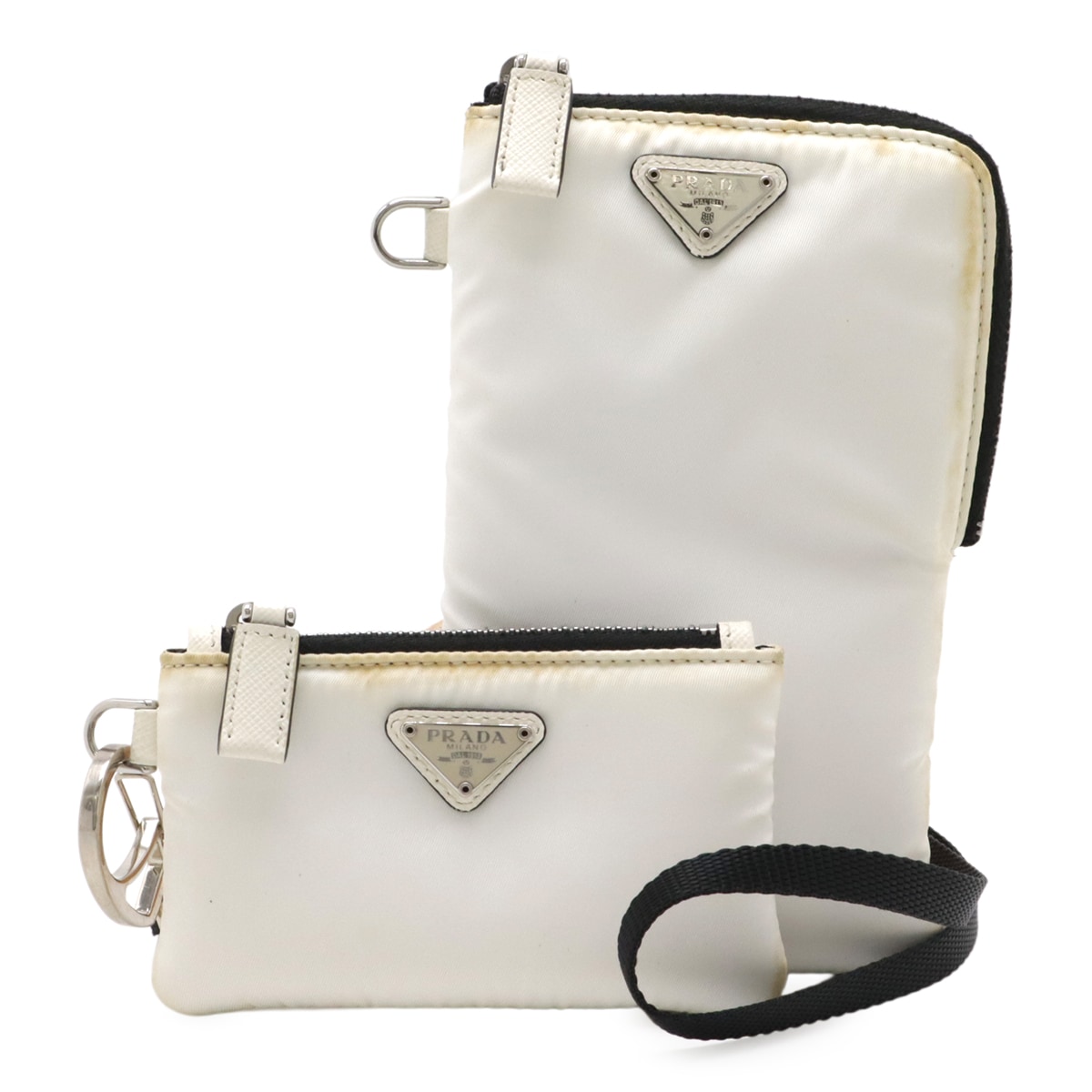 スマートフォンケース スマホケース ショルダーバッグ ポーチ 小物入れ ネックストラップ付き ナイロン ホワイト シルバー金具 2TT09