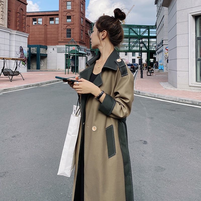 2024年新作女性用高級ウインドブレーカーミドル丈小さめ万能春秋韓国風風膝丈コート