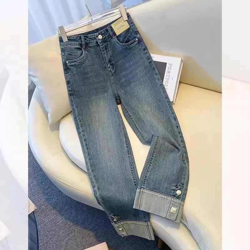 レディース ファッション カジュアル おしゃれ ナロー 袖口 ストレート ジーンズ 春秋 小さめ ハイウエスト スリム 九分丈 シガレットパンツ