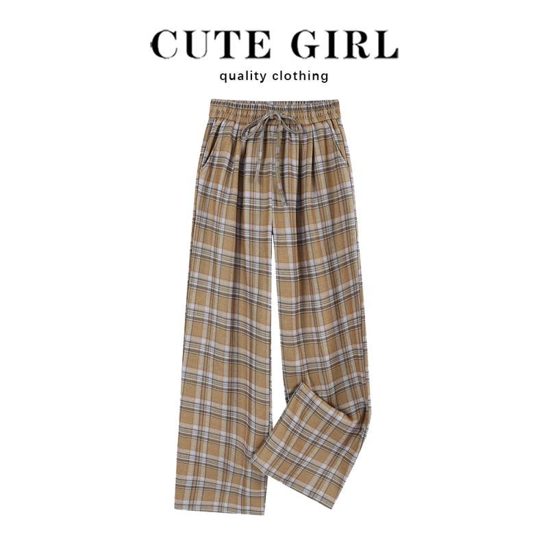 パンツ スウェット ダンス ストリート レディース ボトムス 快適 ベルベット チェック柄 女性 秋冬 ワイド レッグ bf ストレート