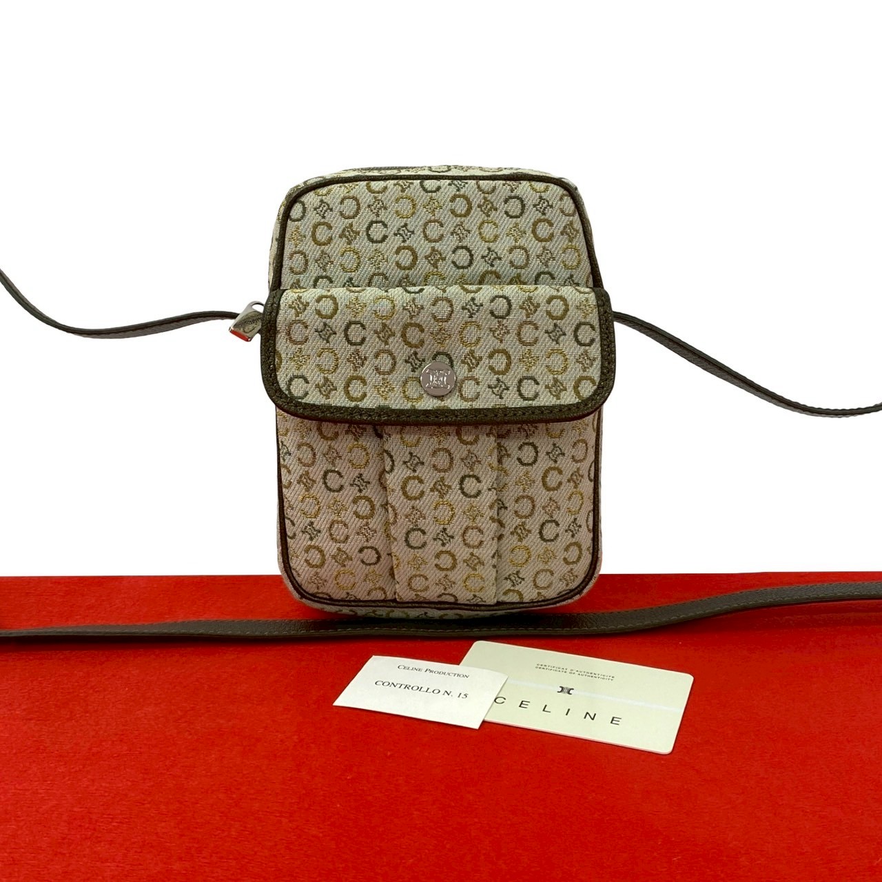 Cマカダム ロゴショルダーバッグ キャンバス レザー カーキ 38319