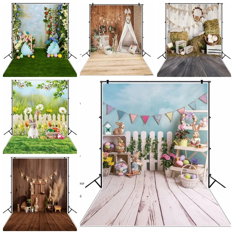 写真春の唇バニー卵パーティーの装飾赤ちゃんの肖像画写真の背景写真スタジオのための幸せなより速い背景