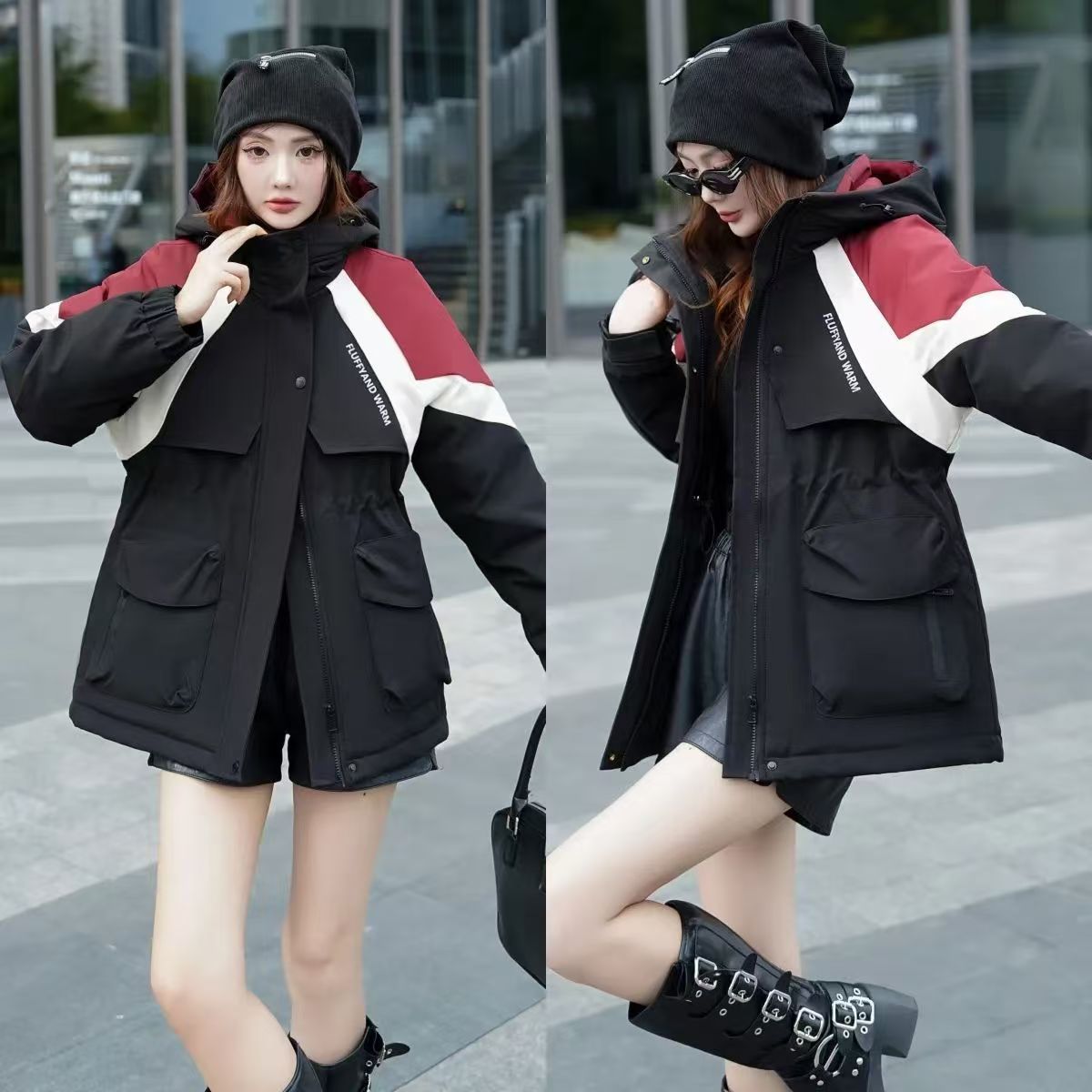 新型工装突撃綿服2025帽子付き秋冬女性用ゆったりした大きいサイズファッションダウン綿服女性用モデル