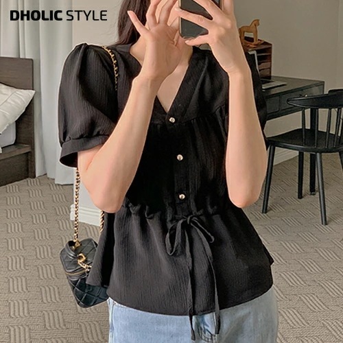 [メガ割りSALE]リンクルドロストVネック半袖ブラウス・p679862 4,991円