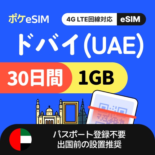【冬のスペシャルプライス！】ドバイ(UAE)eSIM 1日1GB 30日間 有効期限90日