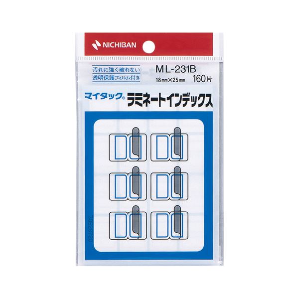 (まとめ) ニチバン マイタック ラミネートインデックス 保護フィルム付 小 18×25mm 青枠 ML-231B 1パック(160片：16片×10シート) (×30セット)