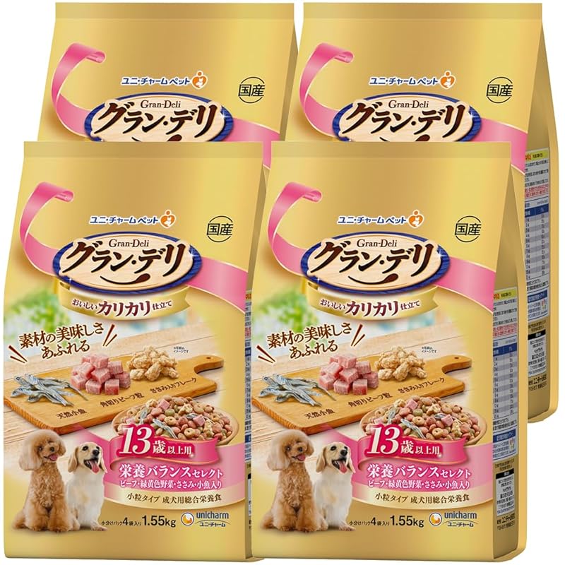【即納】【ケース販売】グラン・デリ ドックフード ドライ カリカリ仕立て 13歳以上用 栄養バランスセレクト 6.2kg(1.55kg×4個) 国産 ユニチャーム