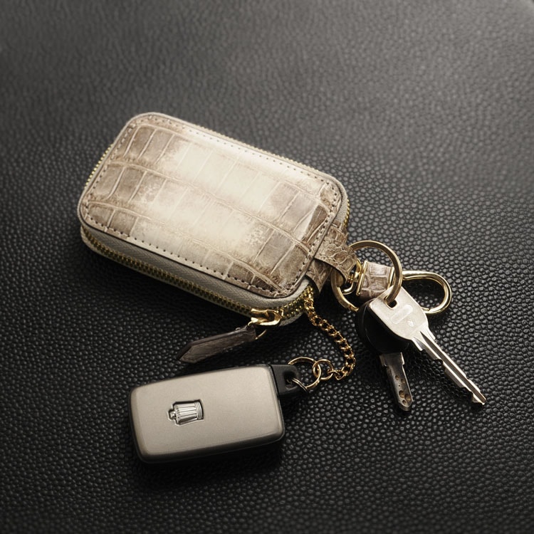 ヒマラヤ クロコダイル メンズ スマート キーケース シャイニング加工 ゴールド金具 シルバー金具 本革 レザー 贈り物 プレゼント ホワイト 白 クロコダイルキーケース ギフト (06001379