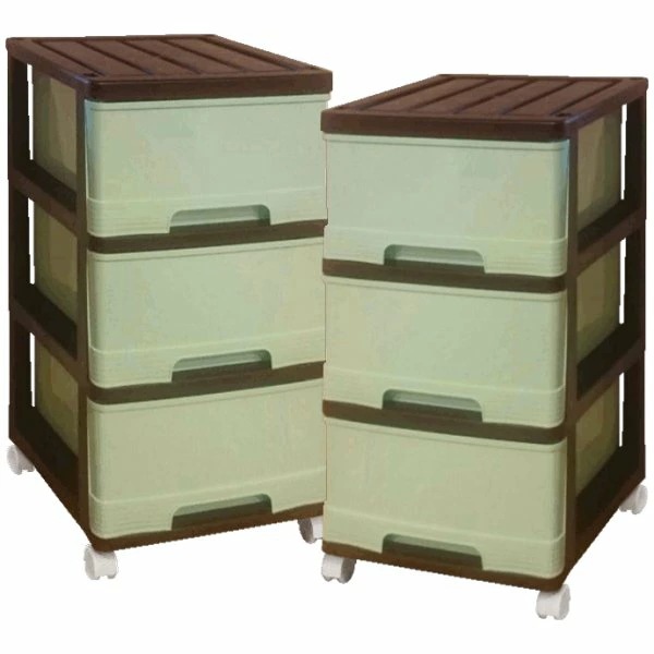 完成品 収納ケース プラスチック 引き出し 深型 3段 2個組 おしゃれ チョコミント キャスター