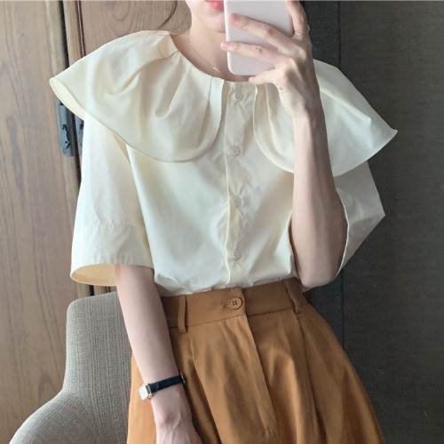 トップス シャツ ブラウス 袖あり 半袖 5分袖 五分袖 襟付き 快適 着心地 かわいい 大人可愛い きれいめ シンプル カジュアル 大人 上品 おしゃれ お洒落 レトロ ラブリー キュート ガーリー