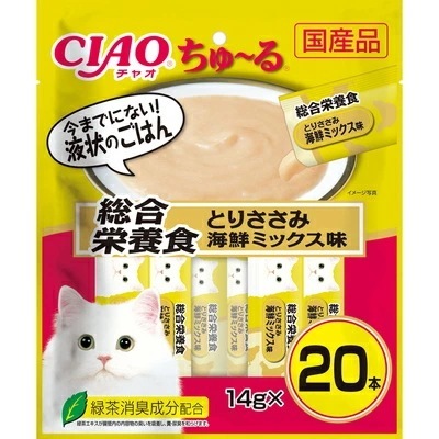 【16個セット】いなばペットフード CIAOちゅ～る総合栄養食とりささみ海鮮ミックス味14g×20本