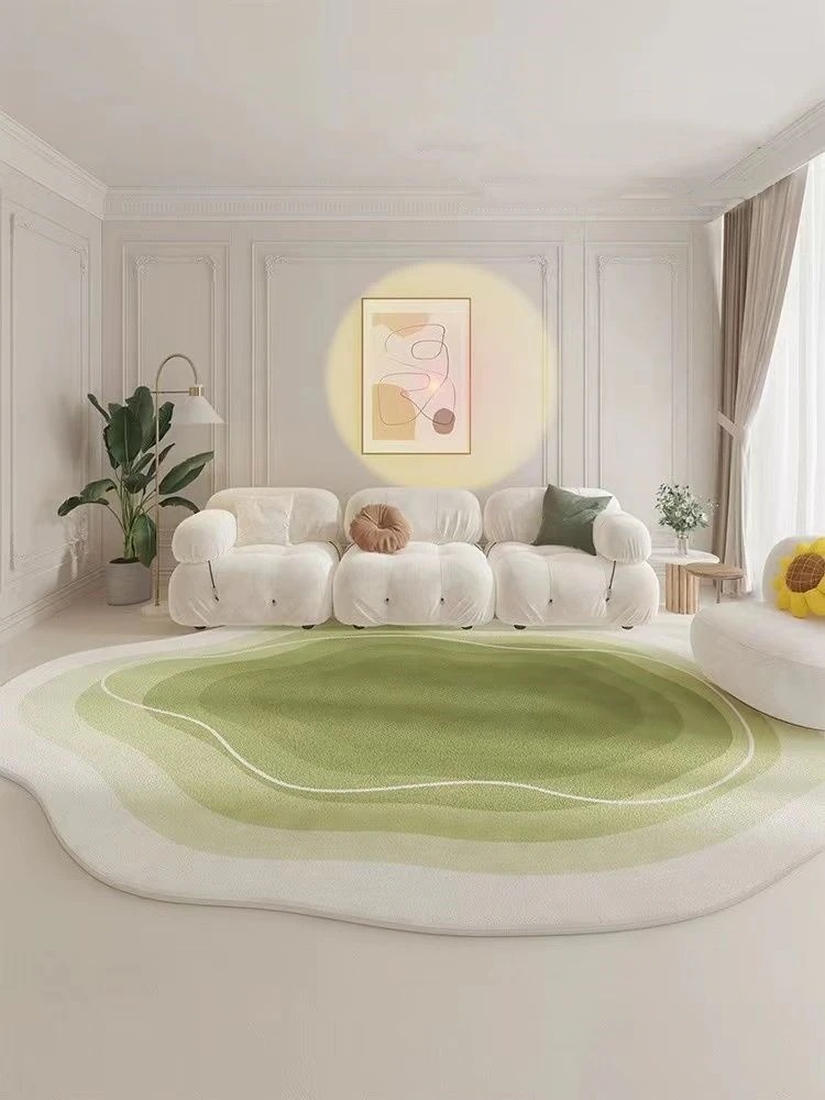 ハイエンド 不規則 クリーム風 ソファー ローテーブル 絨毯 オシャレ 家庭用 グリーン 雲 異形 カーペット