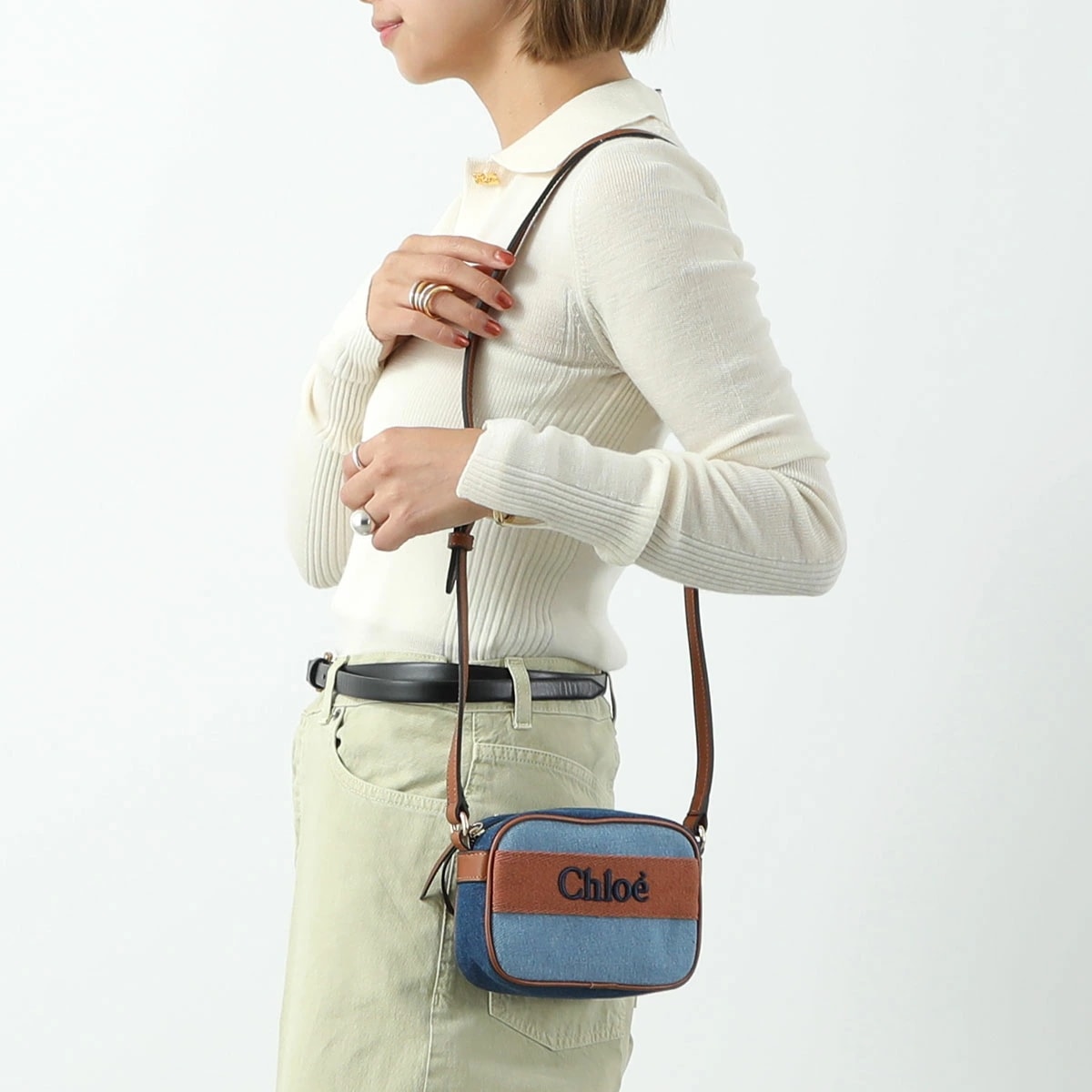 Chloe KIDS クロエ キッズ ショルダーバッグ C20276 レディース ガールズ ロゴ刺繍 デニム クロスボディ ポシェット 鞄 Z10/DENIM-BLUE