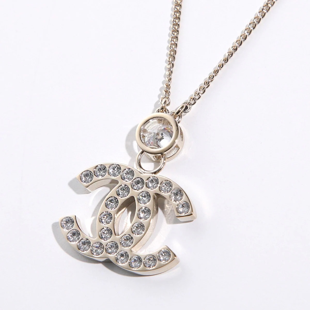 CHANEL シャネル ネックレス ABE114 B17803 メタル チェーン ラインストーン ココマーク CCマーク リバーシブル ペンダント クリスタル NZL31